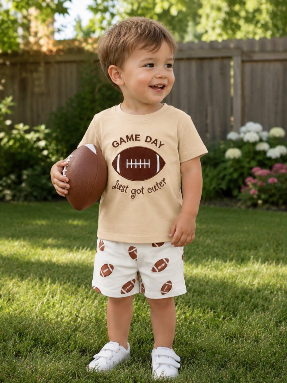 NWT Abby & Evie Toddler Boy Football Outfit Size 2T Embroidered Game Day Short